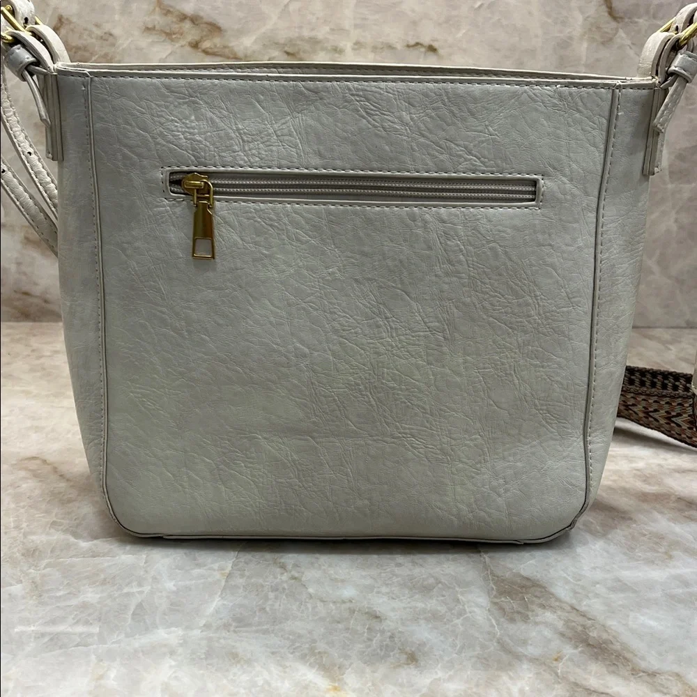 Women’s Cream Leather Crossbody Bag with Guitar Strap - Picture 7 of 12